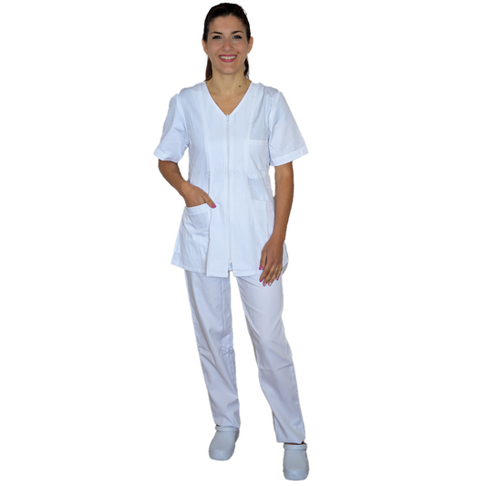 Divisa da lavoro,infermiera,oss, donna con zip bianco cod: 8279