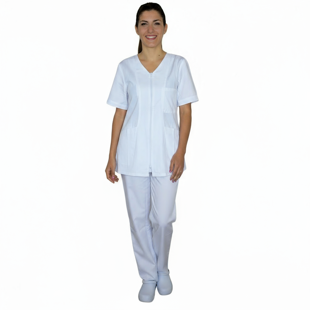 Divisa da lavoro,infermiera,oss, donna con zip bianco cod: 8279