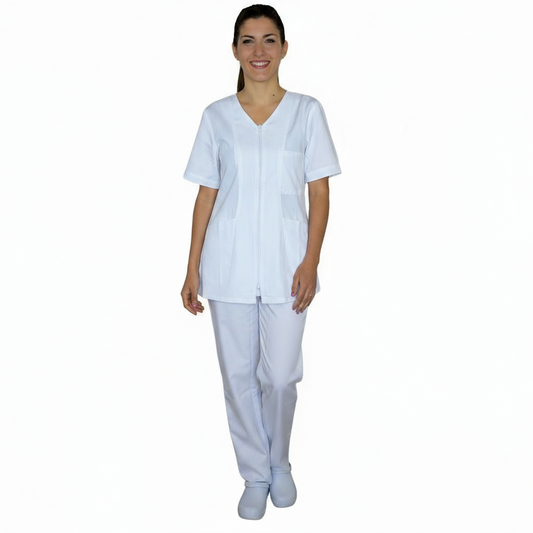 Divisa da Lavoro Infermiera OSS Donna Zip Bianco Manica Corta – COD: 8279