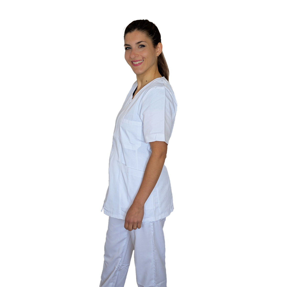 Divisa da lavoro,infermiera,oss, donna con zip bianco cod: 8279