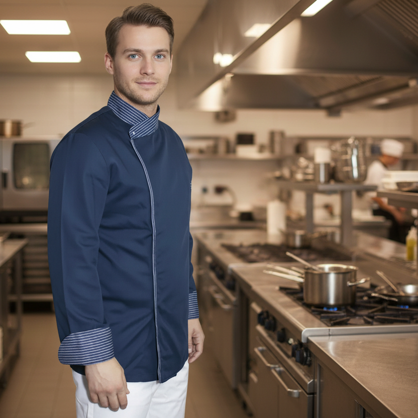 Giacca da Chef Cook Blu, Bottoni Automatici, Polycotton Made in Italy – COD: 7777