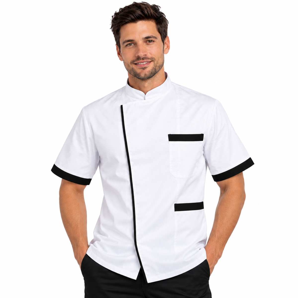 Giacca da chef bianco-nero a manica corta Made in Italy | COD. 78521