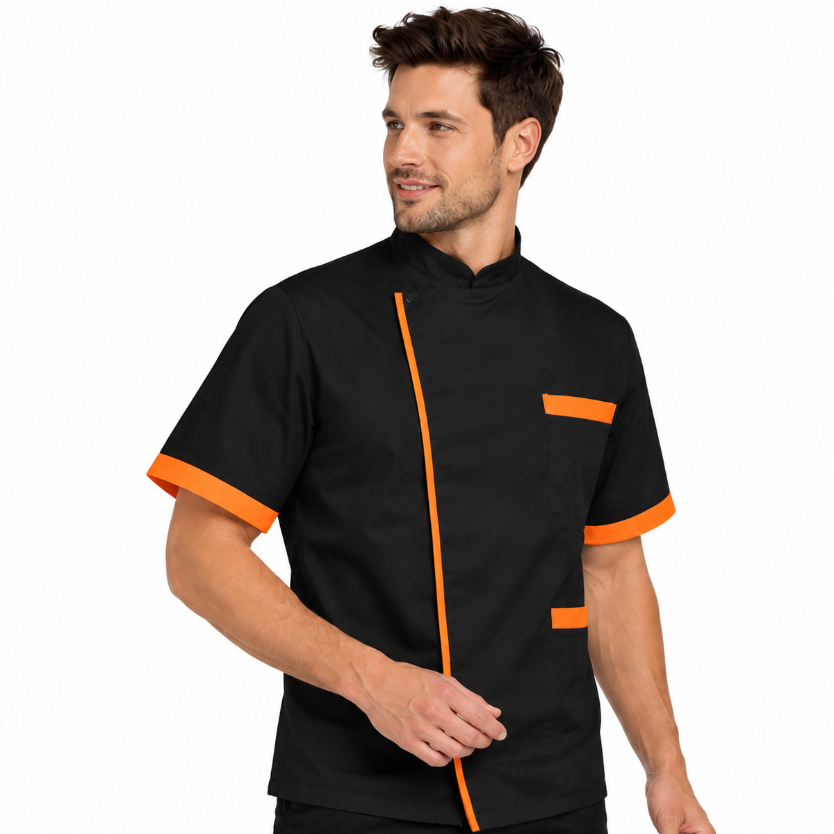 Giacca da chef nero-arancione a manica corta Made in Italy | COD. 78523