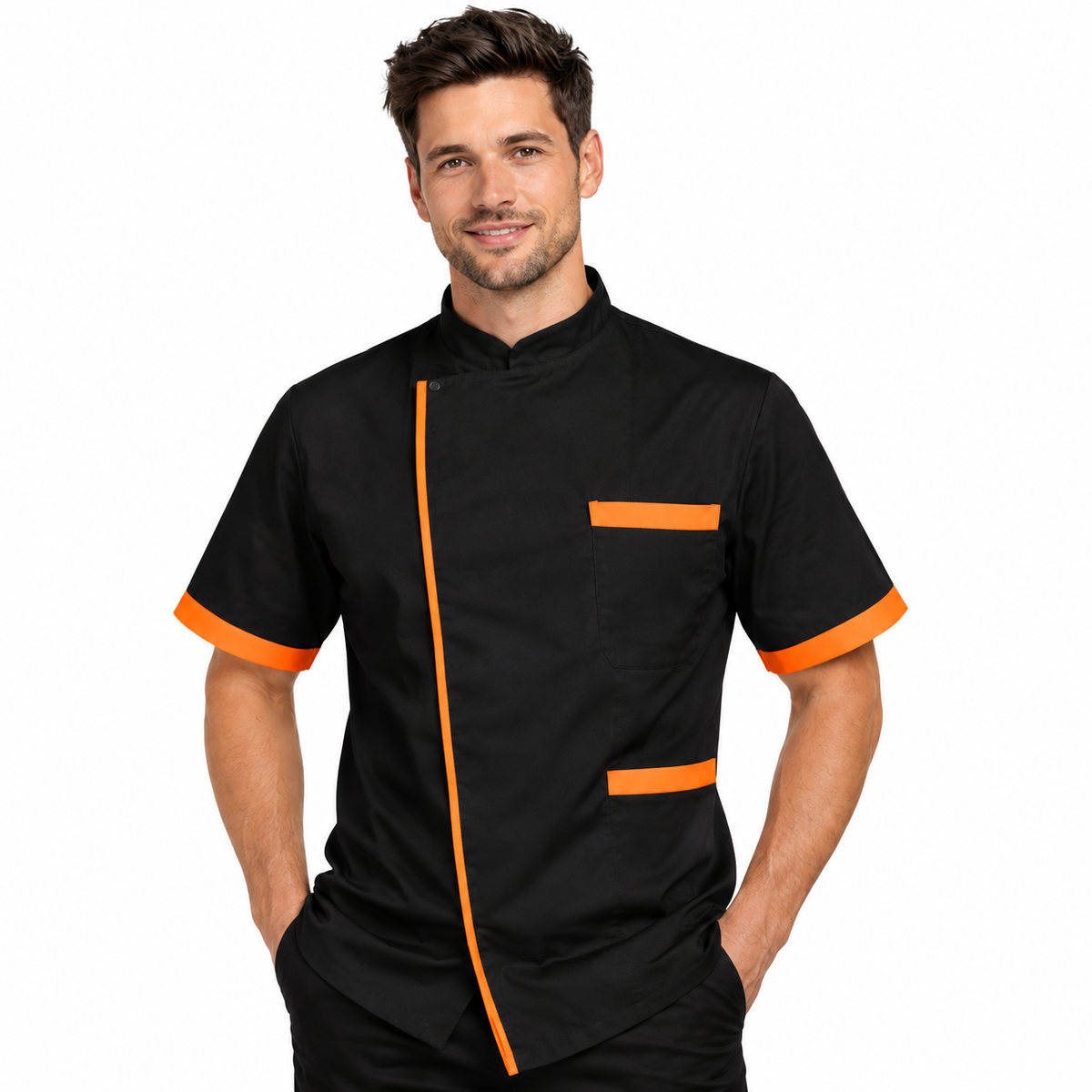 Giacca da chef nero-arancione a manica corta Made in Italy | COD. 78523