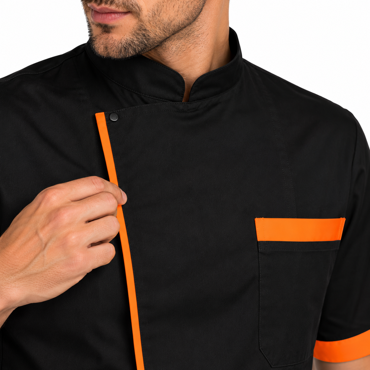 Giacca da chef nero-arancione a manica corta Made in Italy | COD. 78523
