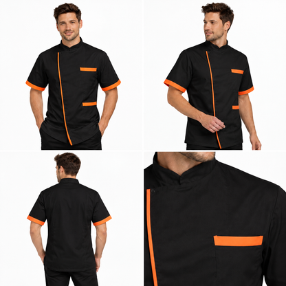 Giacca da chef nero-arancione a manica corta Made in Italy | COD. 78523