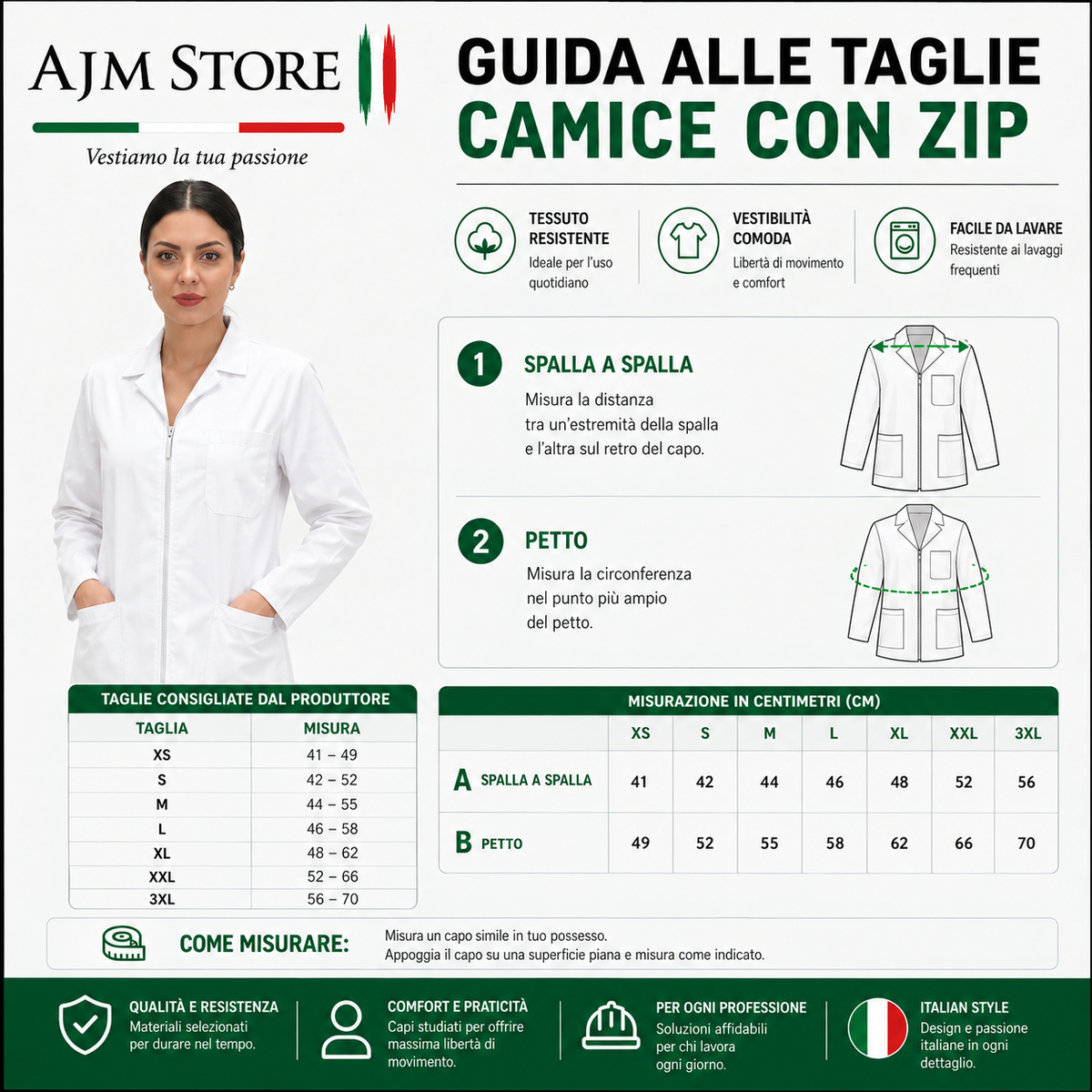 Casacca da lavoro donna zip bianco con profilo mod. Rosaria – COD: 7203