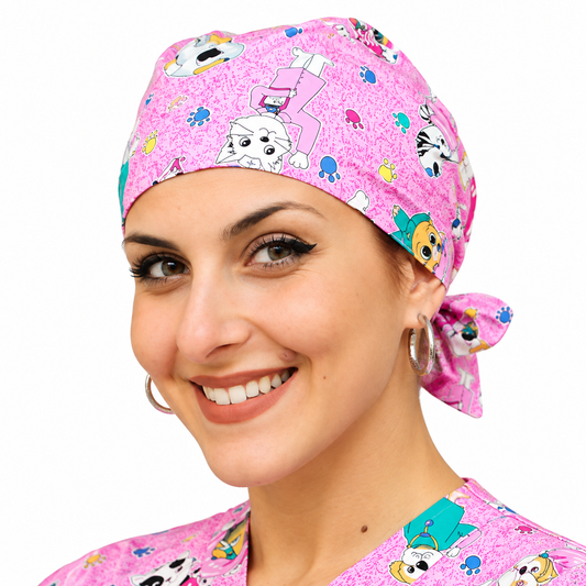 Bandana da lavoro fantasia fumetto rosa 100% cotone, cod. 1812