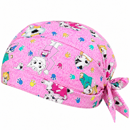 Bandana da lavoro fantasia fumetto rosa 100% cotone, cod. 1812