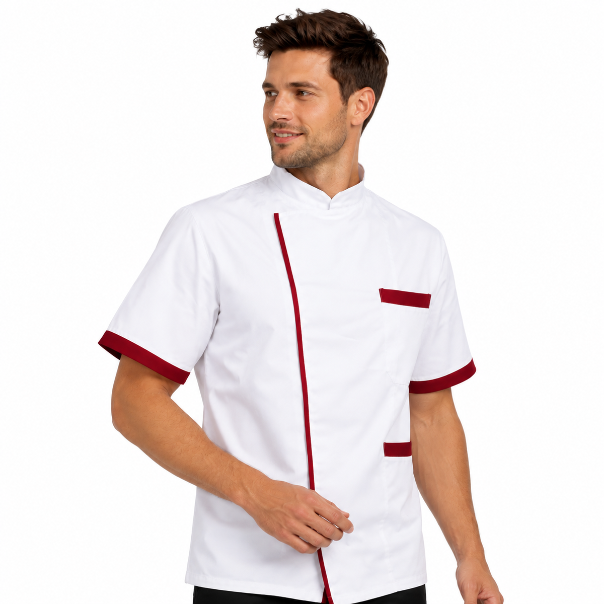 Giacca da chef bianco-bordeaux a manica corta Made in Italy | COD. 78522