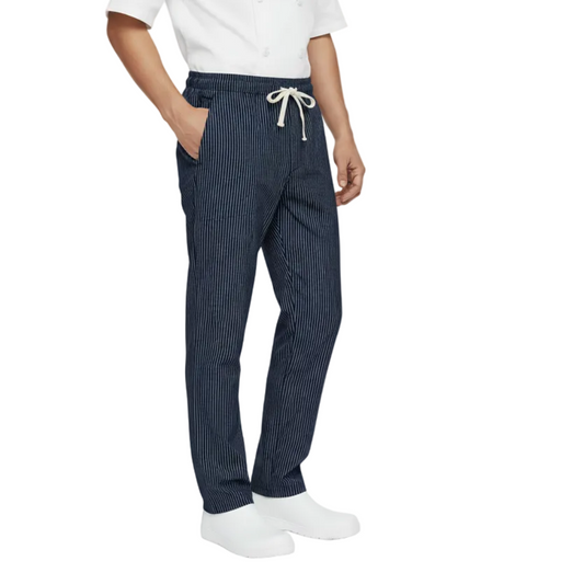 Pantaloni da Cucina Rigati Blu Regular-Fit UNISEX, Polycotton Made in Italy – COD: 7822