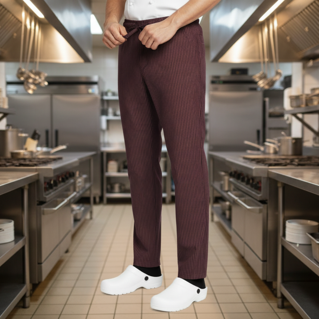 Pantaloni da Cucina Rigati Bordeaux Regular-Fit UNISEX, Polycotton Made in Italy – COD: 7906