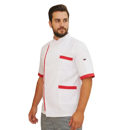Giacca da Chef Bicolore Bianco-Rosso, Bottoni, Cotone Made in Italy – COD: 7852