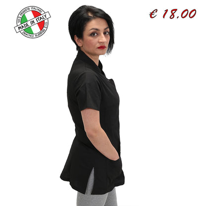 Camice da lavoro donna,casacca,divisa slim nero mezza manica "mod. Londinese" COD: 6909