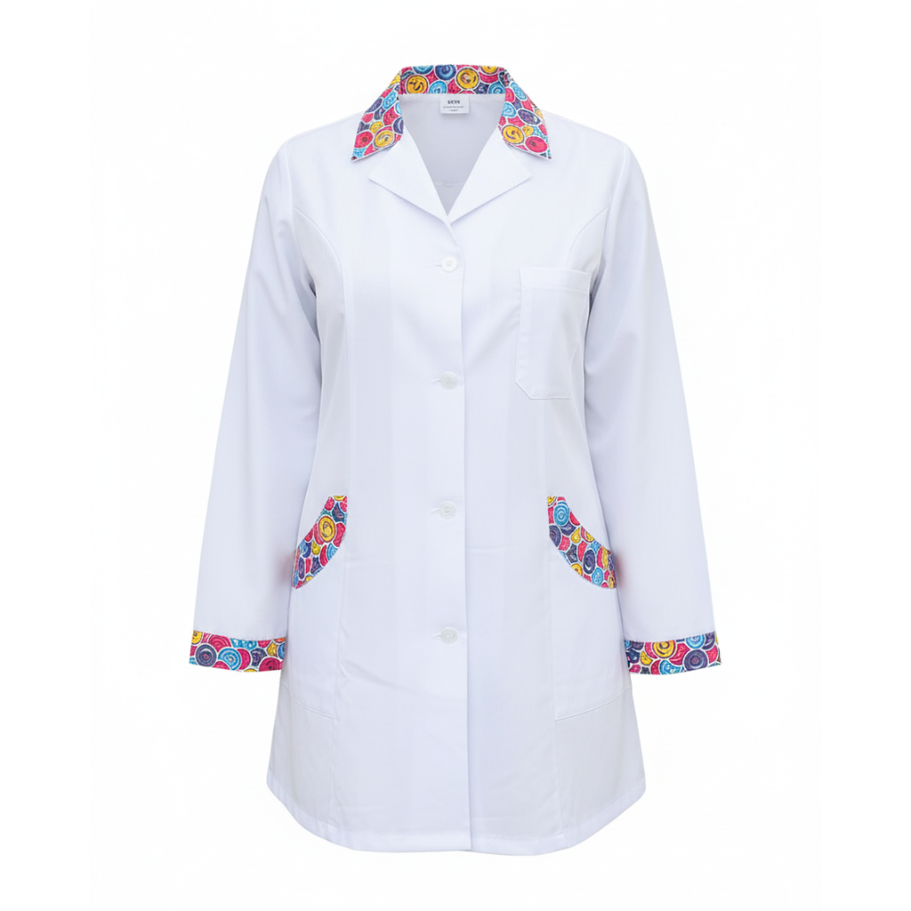 Camice da Lavoro Donna Slim Fit Bianco con Inserto Smile, Bottoni, Made in Italy – COD: 1313