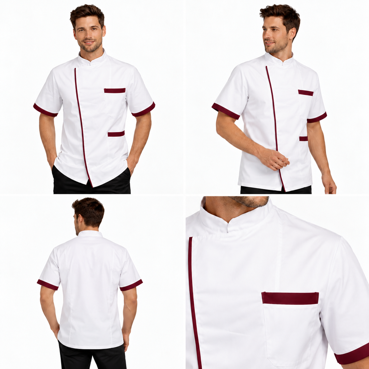 Giacca da chef bianco-bordeaux a manica corta Made in Italy | COD. 78522