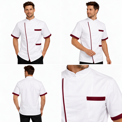 Giacca da chef bianco-bordeaux a manica corta Made in Italy | COD. 78522