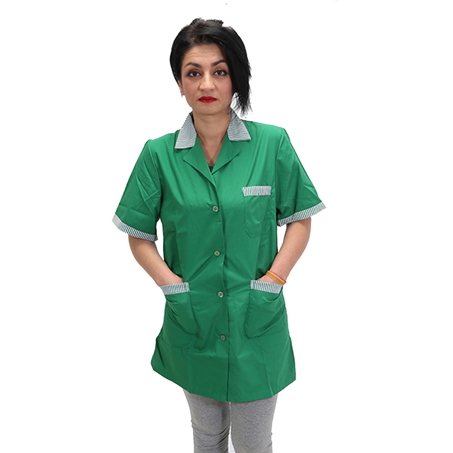 Camice da lavoro donna, casacca verde con profilo MM cod: 7708