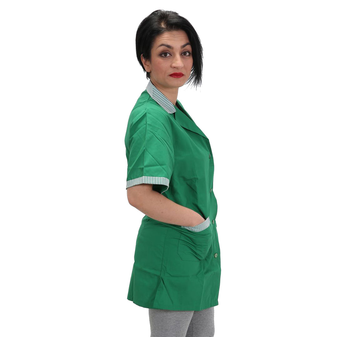 Camice da lavoro donna, casacca verde con profilo MM cod: 7708