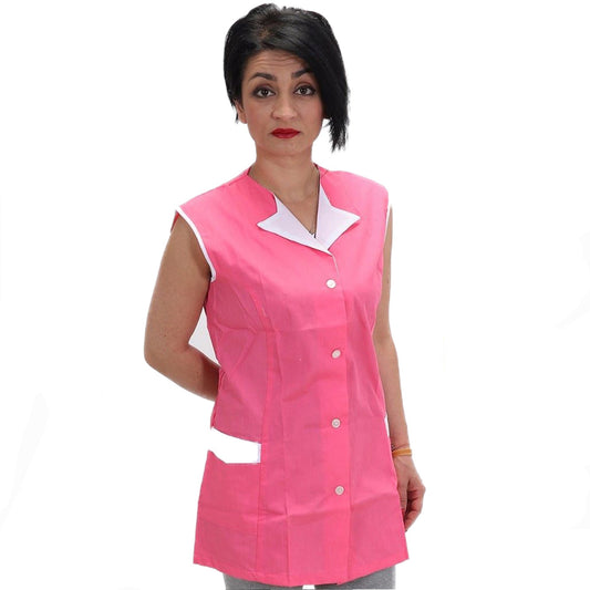 casacca,camice da lavoro giromanica, corto "fuxia con profilo"cod:7210
