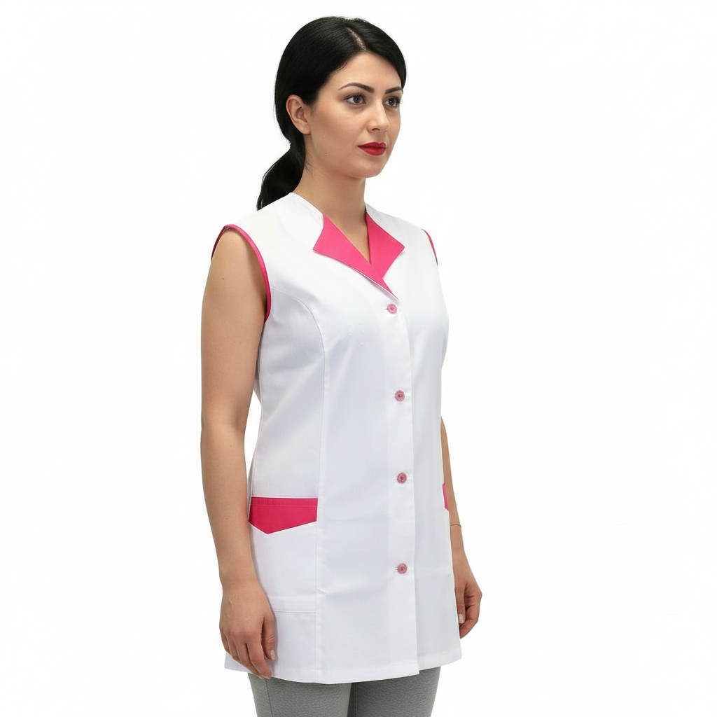 Casacca da Lavoro Donna Giromanica Bianco con Inserto Fuchsia – COD: 7036