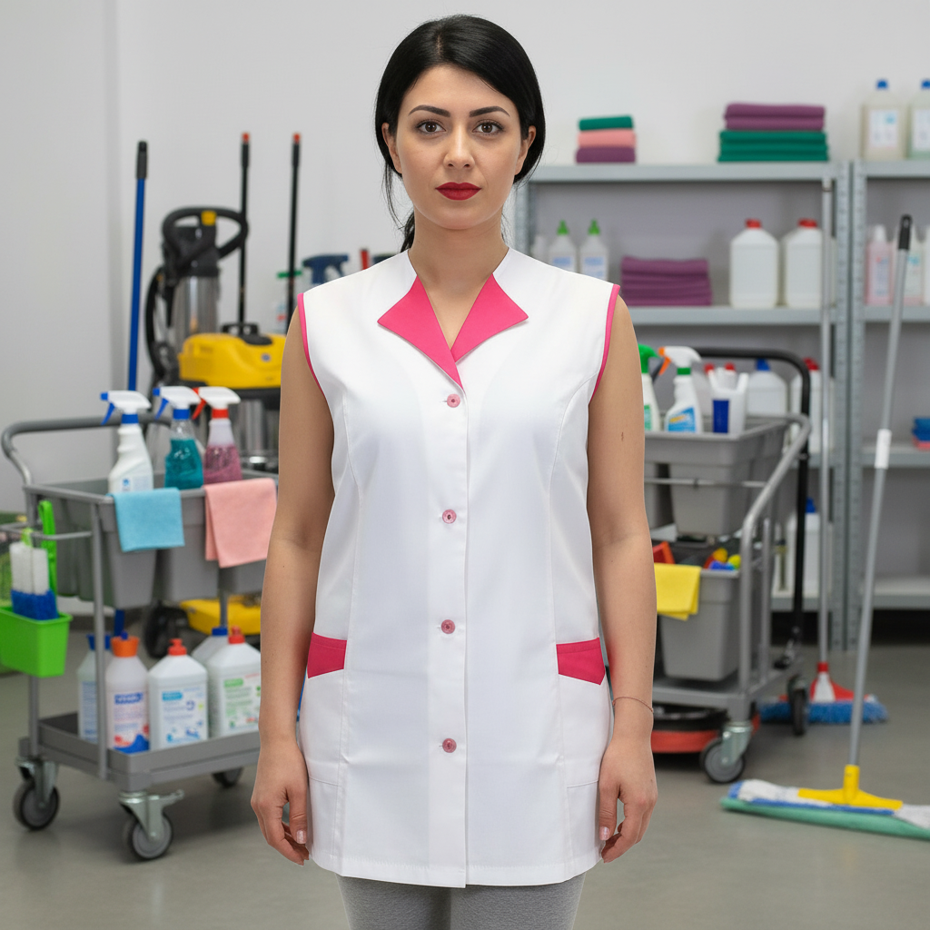 Casacca da Lavoro Donna Giromanica Bianco con Inserto Fuchsia – COD: 7036