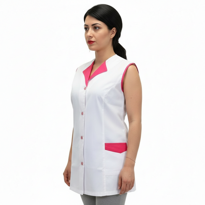 Casacca da Lavoro Donna Giromanica Bianco con Inserto Fuchsia – COD: 7036