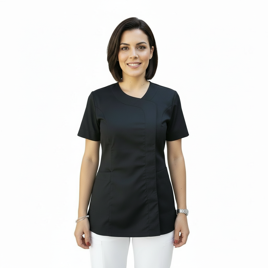 Casacca da Lavoro Donna Mod. Beauty Nera Slim Fit Maniche Corte – COD: 290724