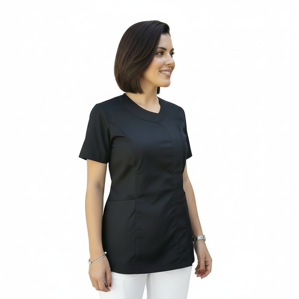 Casacca da Lavoro Donna Mod. Beauty Nera Slim Fit Maniche Corte – COD: 290724