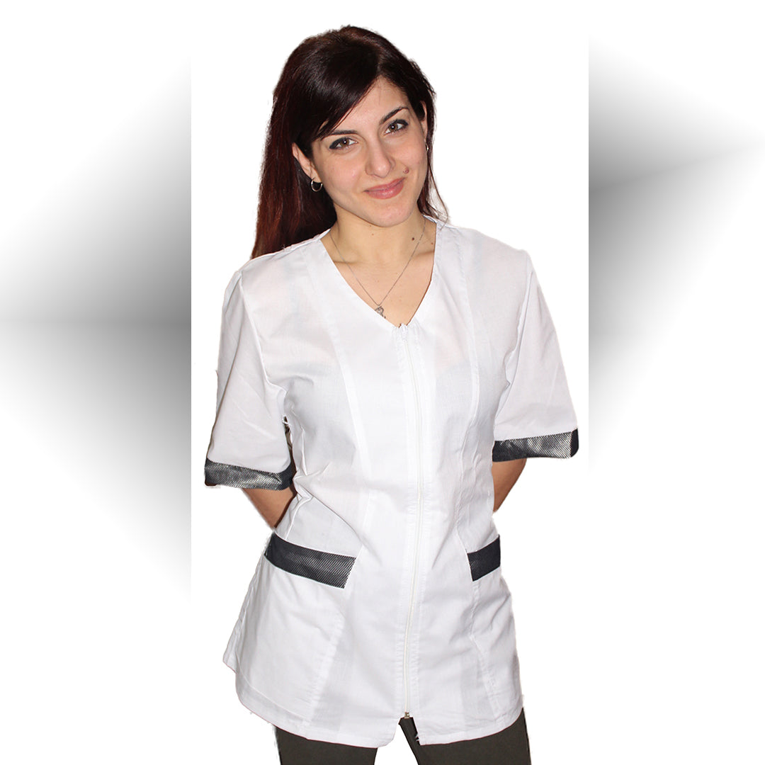 Camice da lavoro,casacca zip bianco MM con inserto nero Cod: 2707