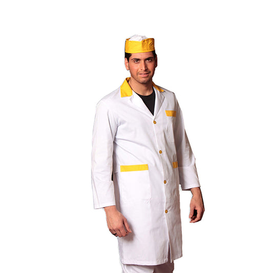 Camice da lavoro uomo, bianco con profilo colorato "giallo", cod:7969