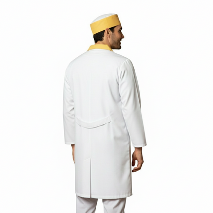 Camice da lavoro uomo, bianco con profilo colorato "giallo", cod:7969