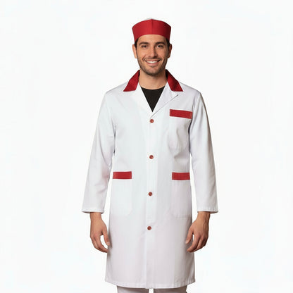 Camice da lavoro uomo, bianco con profilo colorato "ROSSO" cod:7968