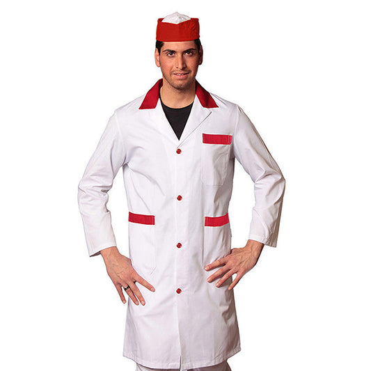 Camice da lavoro uomo, bianco con profilo colorato "ROSSO" cod:7968