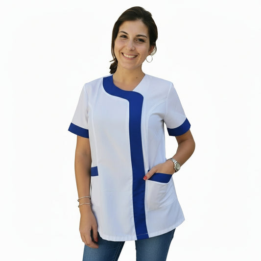 Camice da lavoro,casacca donna Modello beauty Bianco inserto blu Cod: 290721