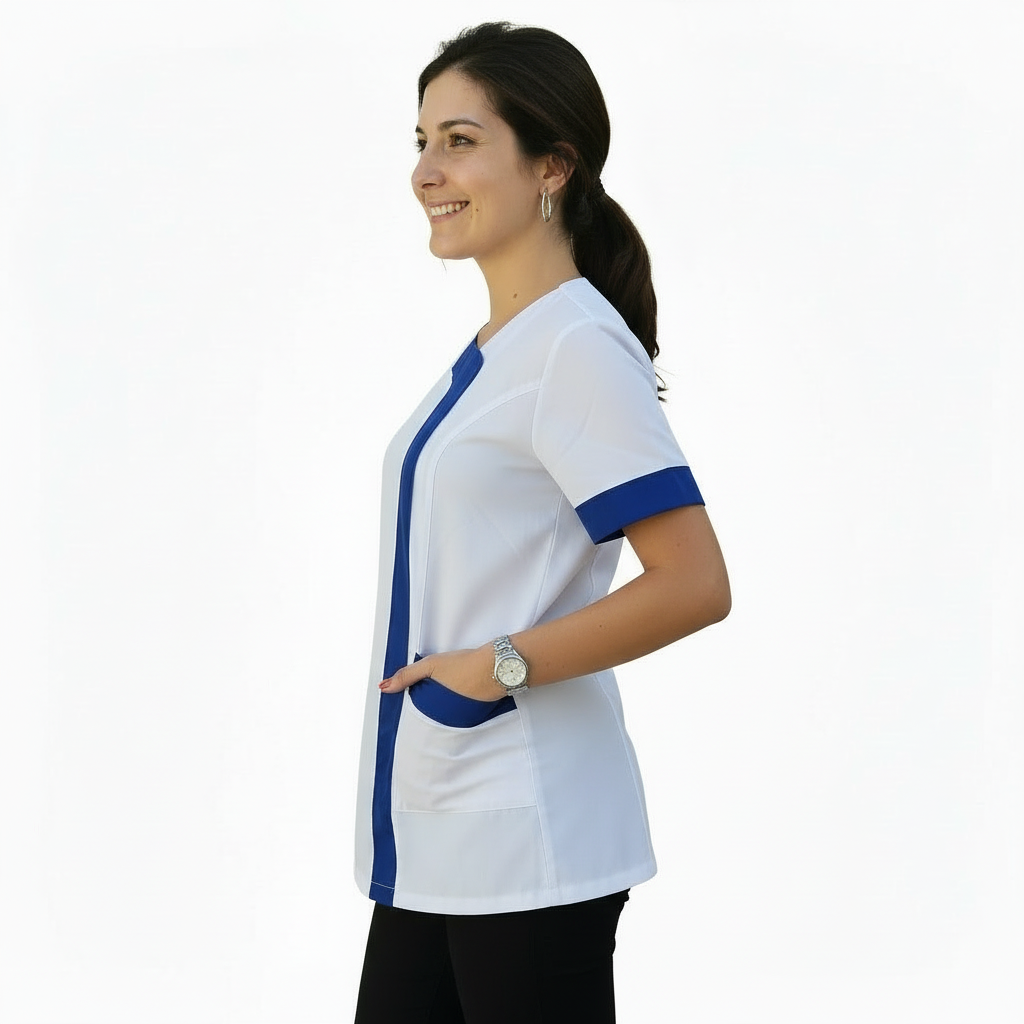 Camice da lavoro,casacca donna Modello beauty Bianco inserto blu Cod: 290721