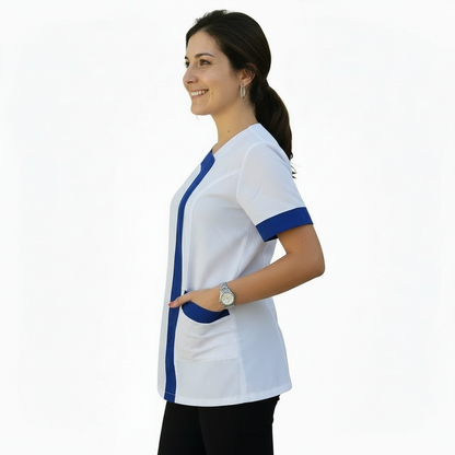 Camice da lavoro,casacca donna Modello beauty Bianco inserto blu Cod: 290721