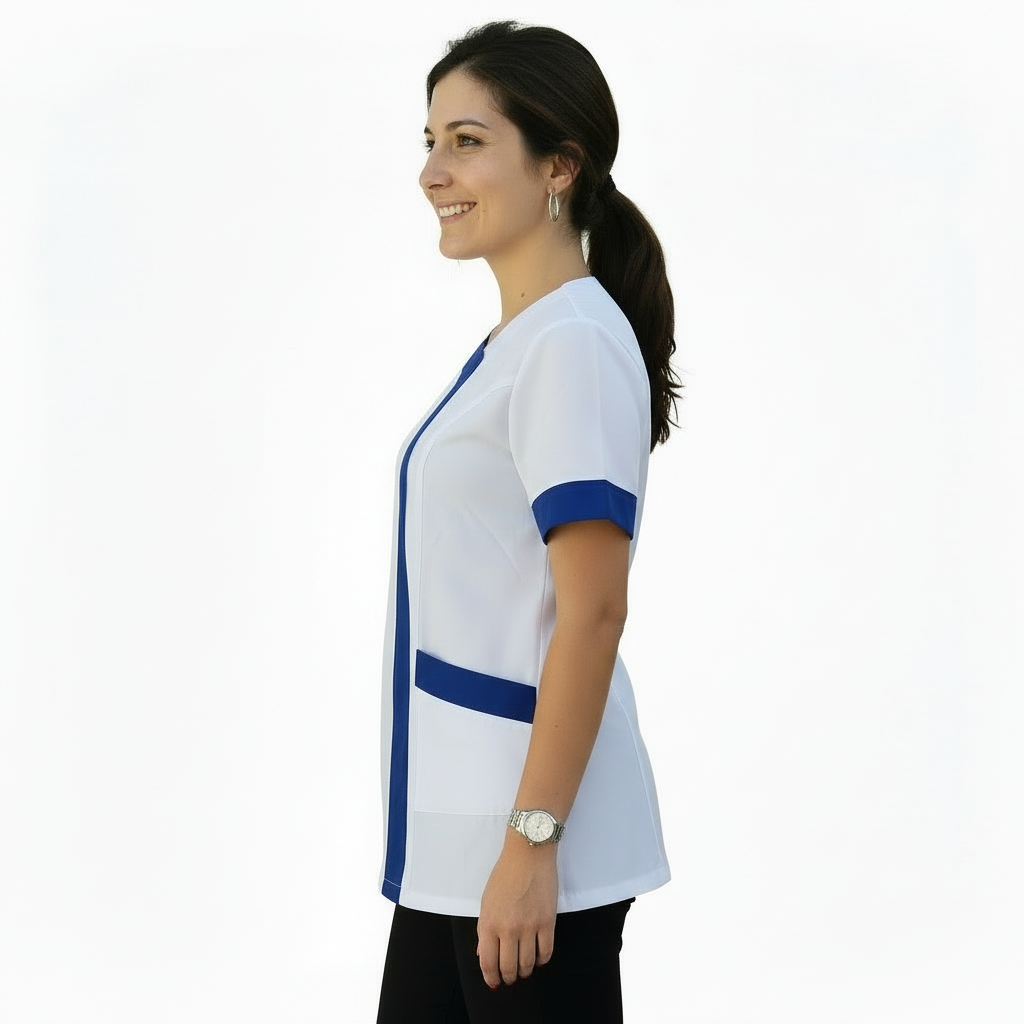 Camice da lavoro,casacca donna Modello beauty Bianco inserto blu Cod: 290721