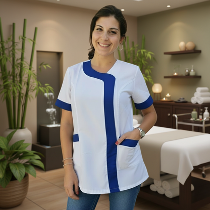 Camice da lavoro,casacca donna Modello beauty Bianco inserto blu Cod: 290721