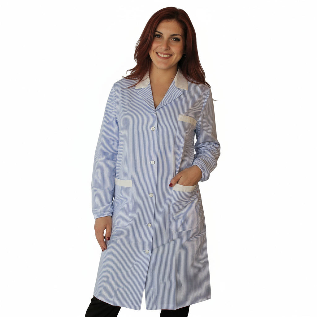camice da lavoro donna,rigo azzurro ML cod:7647