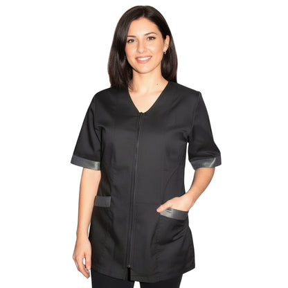 Casacca da Lavoro Donna Zip Nera Mezza Manica con Inserto Laminato – COD: 2806
