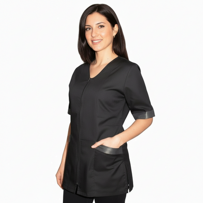 Casacca da Lavoro Donna Zip Nera Mezza Manica con Inserto Laminato – COD: 2806