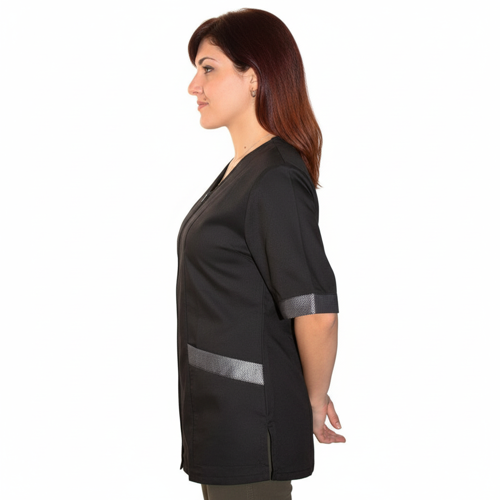 Casacca da Lavoro Donna Zip Nera Mezza Manica con Inserto Laminato – COD: 2806