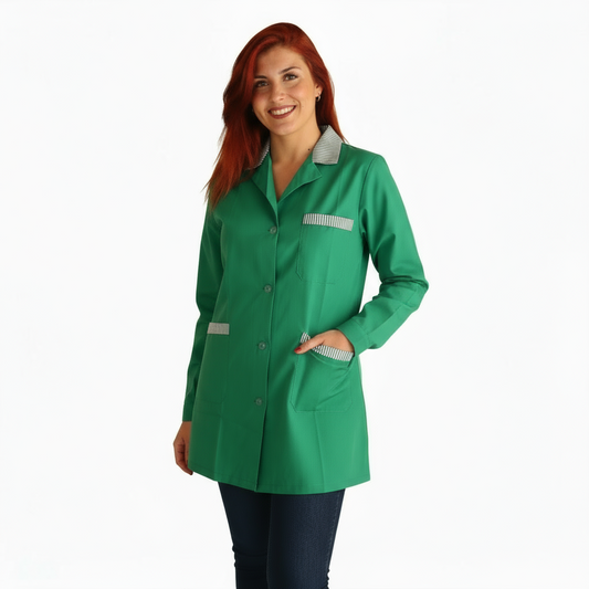 Camice Casacca da Lavoro Donna Verde con Profilo Manica Lunga cod. 7722 – Made in Italy