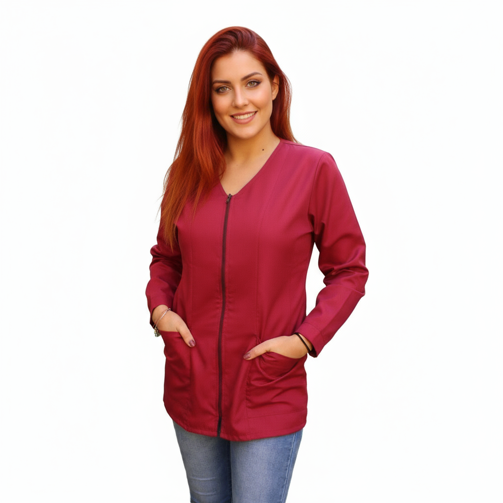 Camice da lavoro donna,casacca zip bordeaux ML cod: 0112