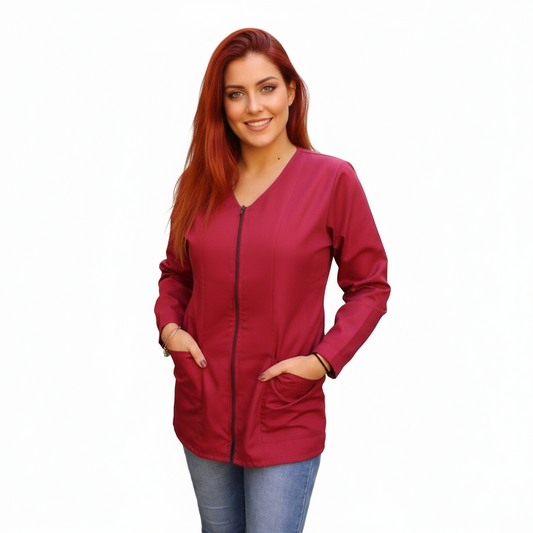 Camice Casacca da Lavoro Donna con Zip Bordeaux Manica Lunga cod. 0112 – Made in Italy