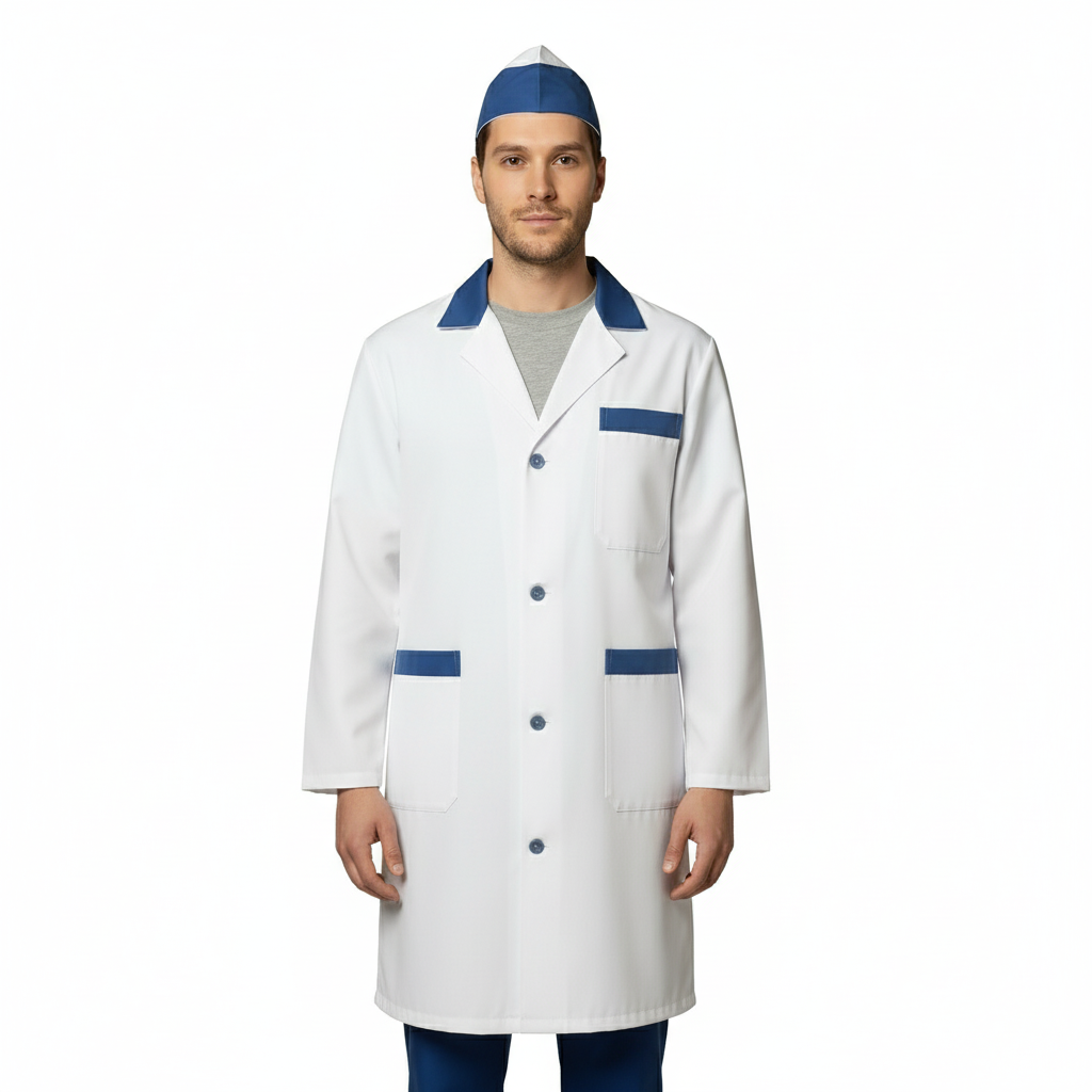 Camice da lavoro uomo, bianco con profilo colorato cod:7970