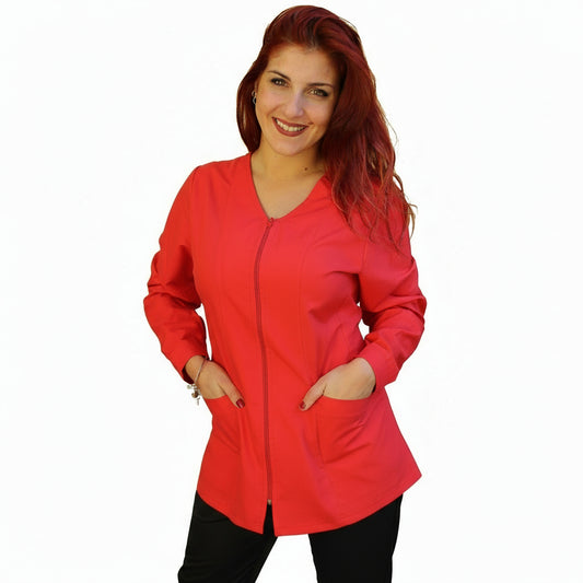 Camice Casacca da Lavoro Donna con Zip Rosso Manica Lunga cod. 1606 – Made in Italy