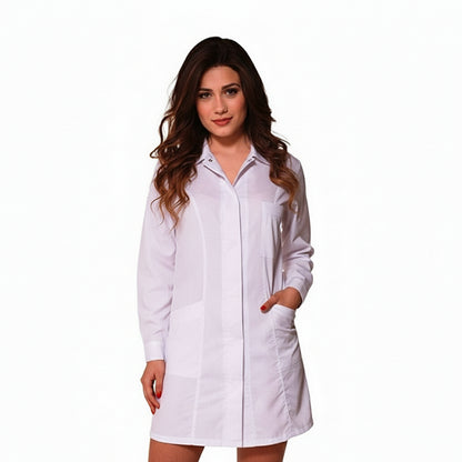 Casacca,camice da Lavoro Donna,Modello Avvitato,Manica Lunga,Bianco,Bottoni Automatici COD: 1811