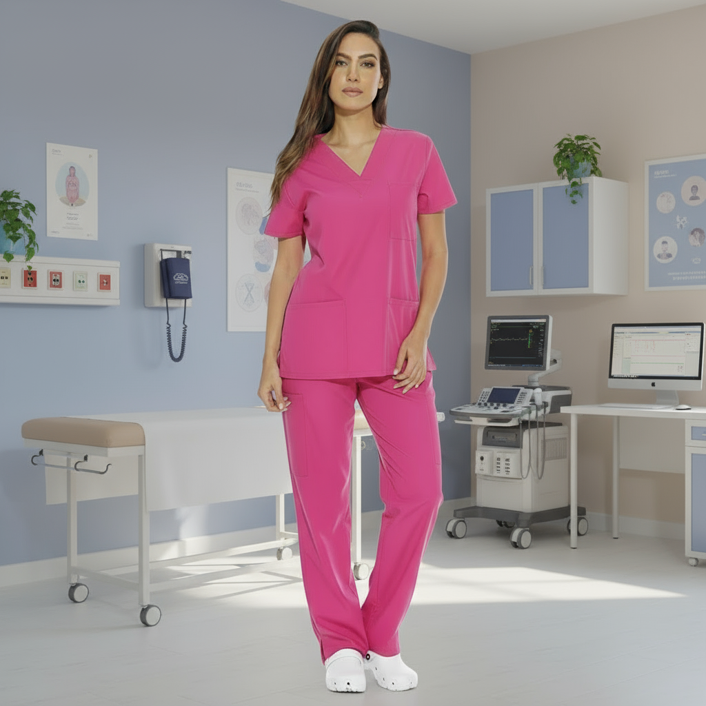 Divisa da lavoro,completa,da donna,scollo  V "Fuchsia" cod: 8347